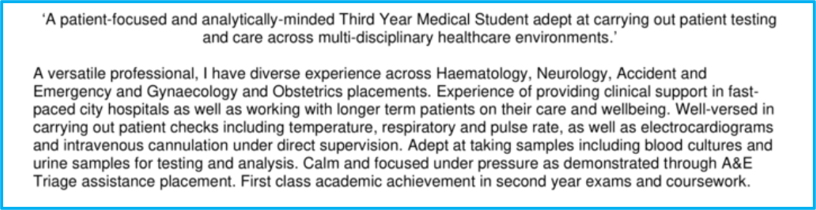 Medical student CV personal statement example